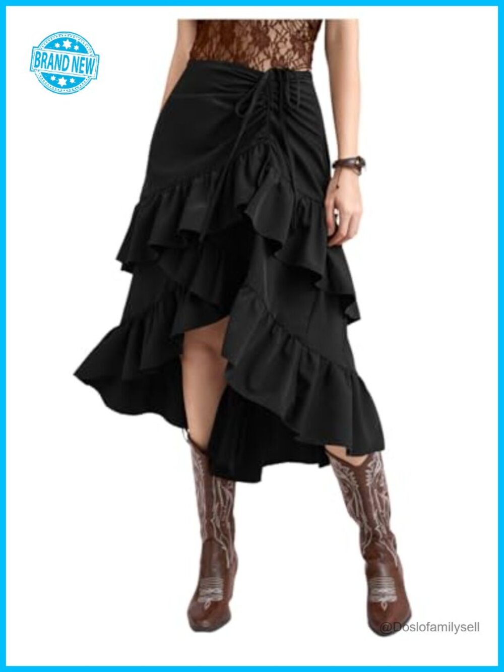 Women's Western Asymmetrical Ruffle Midi Skirt High Waist Tiered